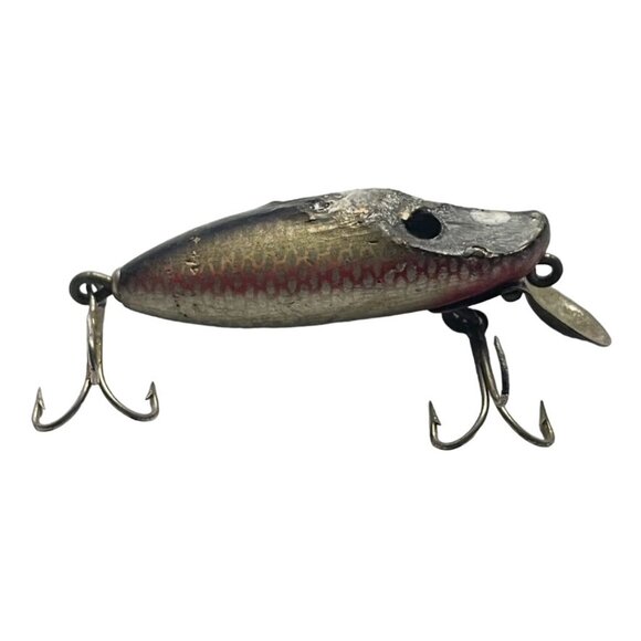 Vintage Wooden Fishing Lure Treble Hooks Realistic Scale Belly Crankbait Lip u - Picture 6 of 6